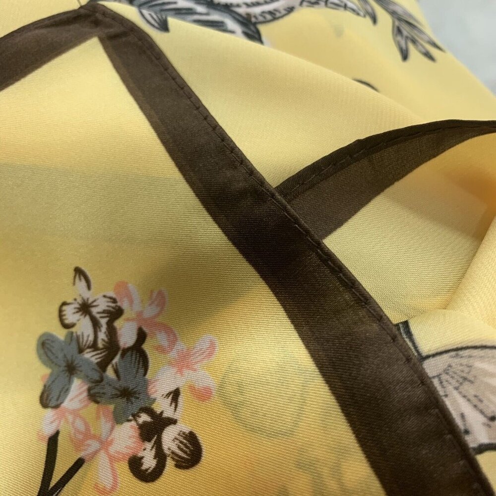 Silk Scarf Large Square Print Shawl Wraps Yellow Blue 27" - Picture 4 of 4